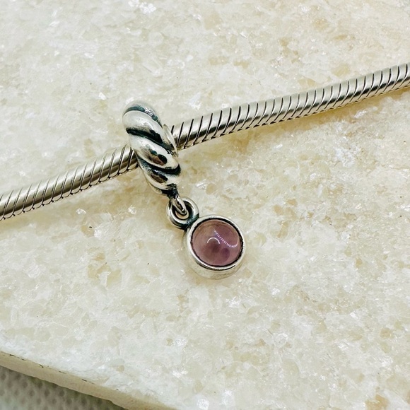 EUC Pandora 790435AM Sterling Silver Amethyst Disk Dangle Charm - Picture 5 of 13
